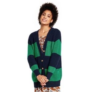 La Ligne x Target Navy & Green Striped Oversized Cardigan Sweater Sz XS